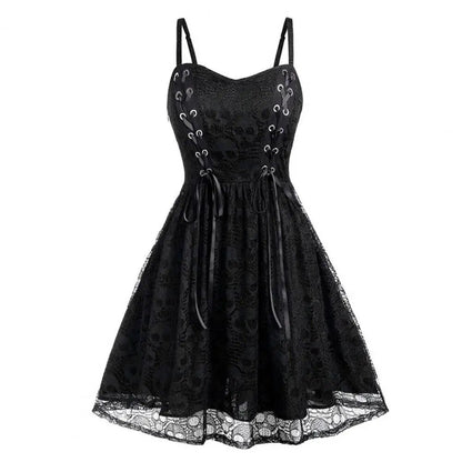 Funki Findz | Dresses | Women's Gothic Skull Lace Mini Dress