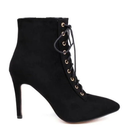Funki Findz | Boots | Women's Suede Lace Up Stiletto Short Boot
