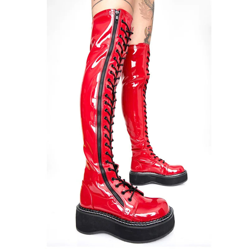 Funki Findz | Boots | Women's Over Knee Lace Up Platform Boot