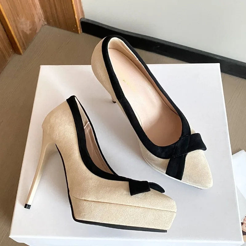 Funki Findz | Shoes | Women's Suede Bow Tie Platorm Heels