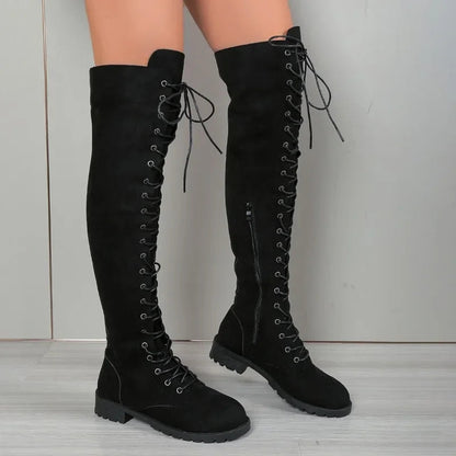 Funki Findz | Boots | Women's Lace Up Over Knee Suede Boots