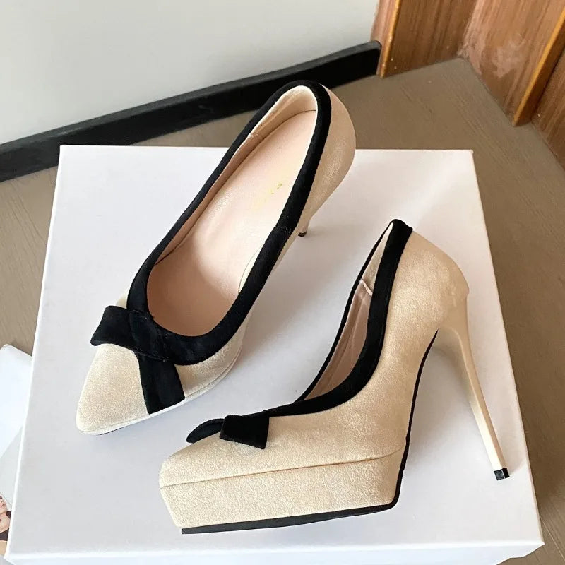 Funki Findz | Shoes | Women's Suede Bow Tie Platorm Heels