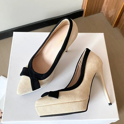 Funki Findz | Shoes | Women's Suede Bow Tie Platorm Heels