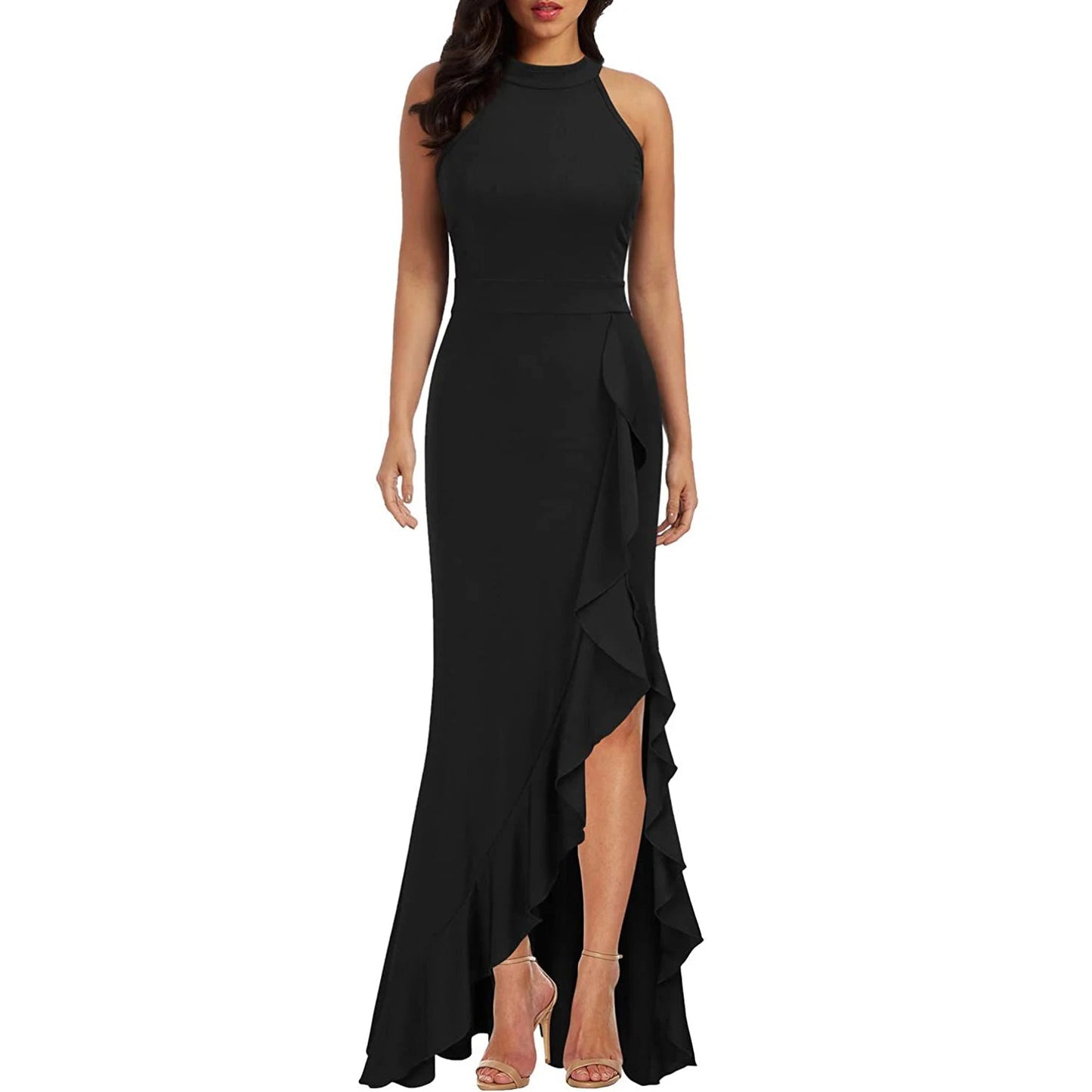 Funki Findz | Dresses | Women's High Split Ruffled Hem Long Dress