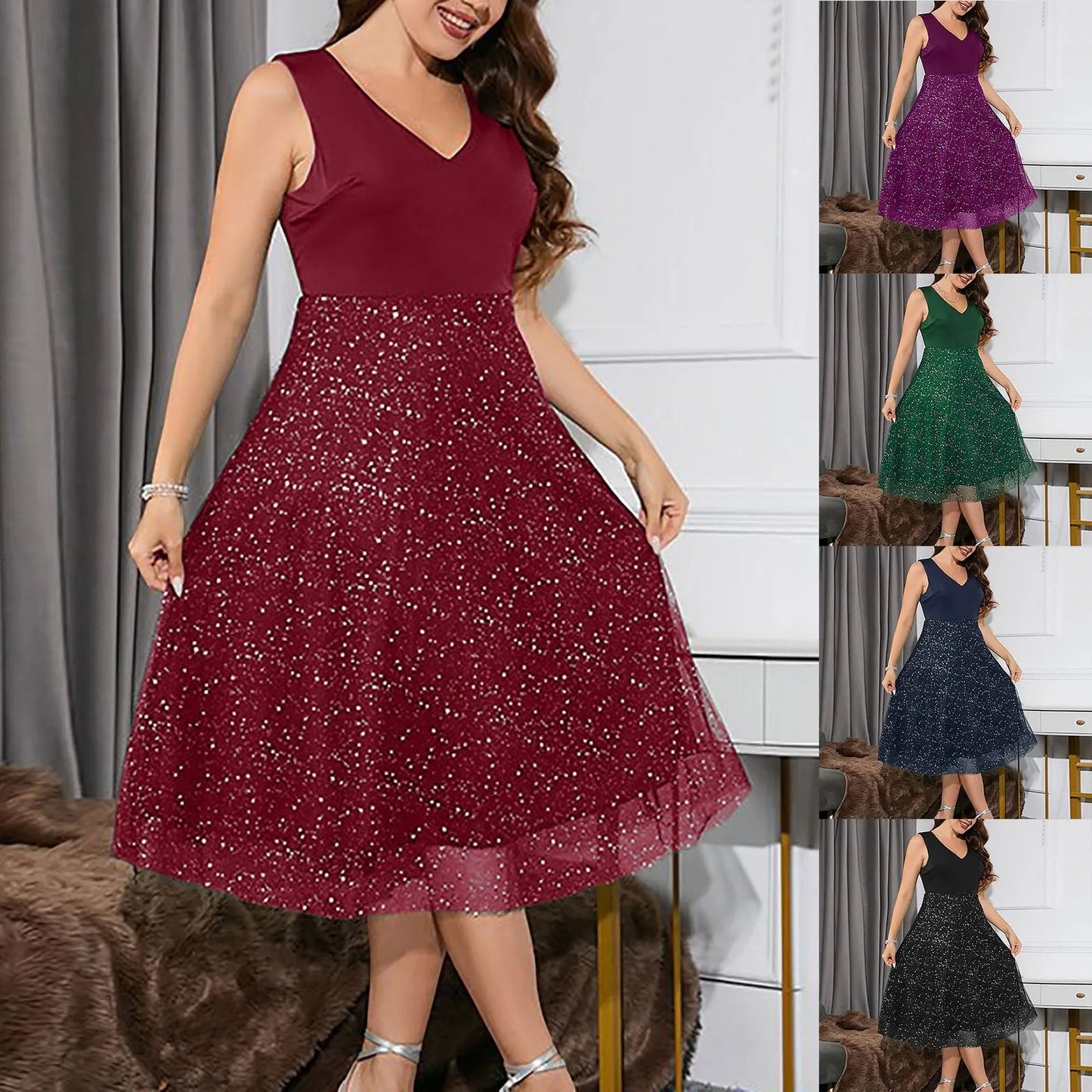 Funki Findz | Dresses | Women's Plus Evening Party Midi Dress