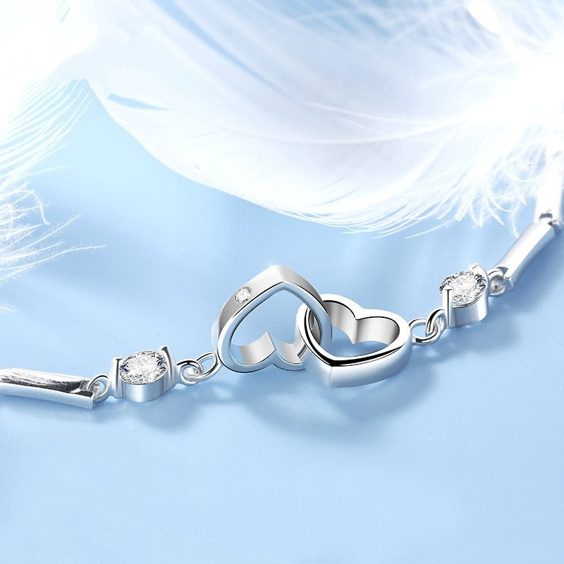 Funki Findz | Bracelets | Women's Double Heart Silver Bracelet