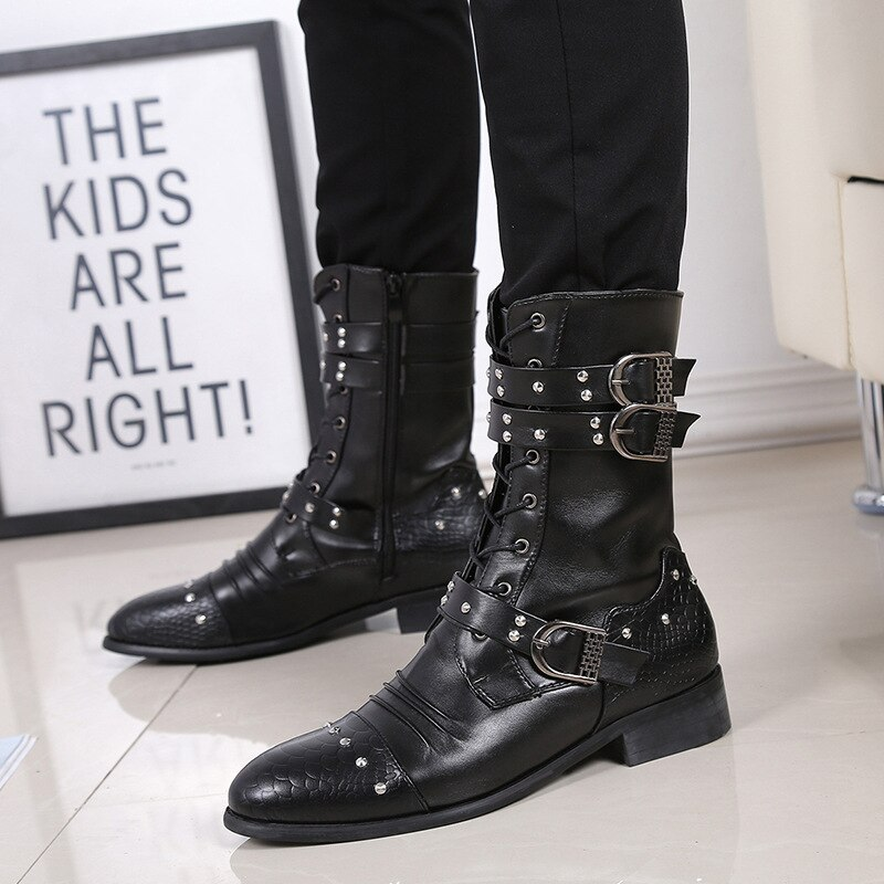 Funki Findz | Boots | Men's Leather Lace Up Buckle Strap Boots