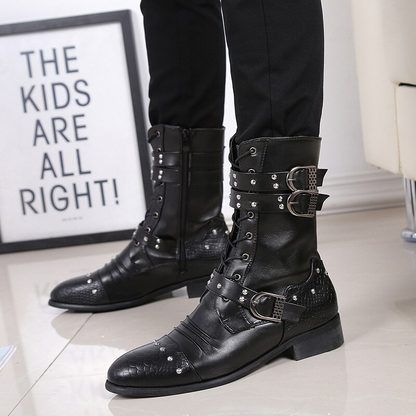 Funki Findz | Boots | Men's Leather Lace Up Buckle Strap Boots