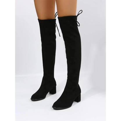 Funki Findz | Boots | Women's Thigh High Square Mid Heel Boots