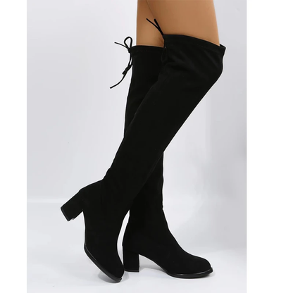 Funki Findz | Boots | Women's Thigh High Square Mid Heel Boots