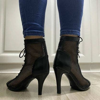 Funki Findz | Boots | Women's Mesh Peep Toe Stiletto Booties