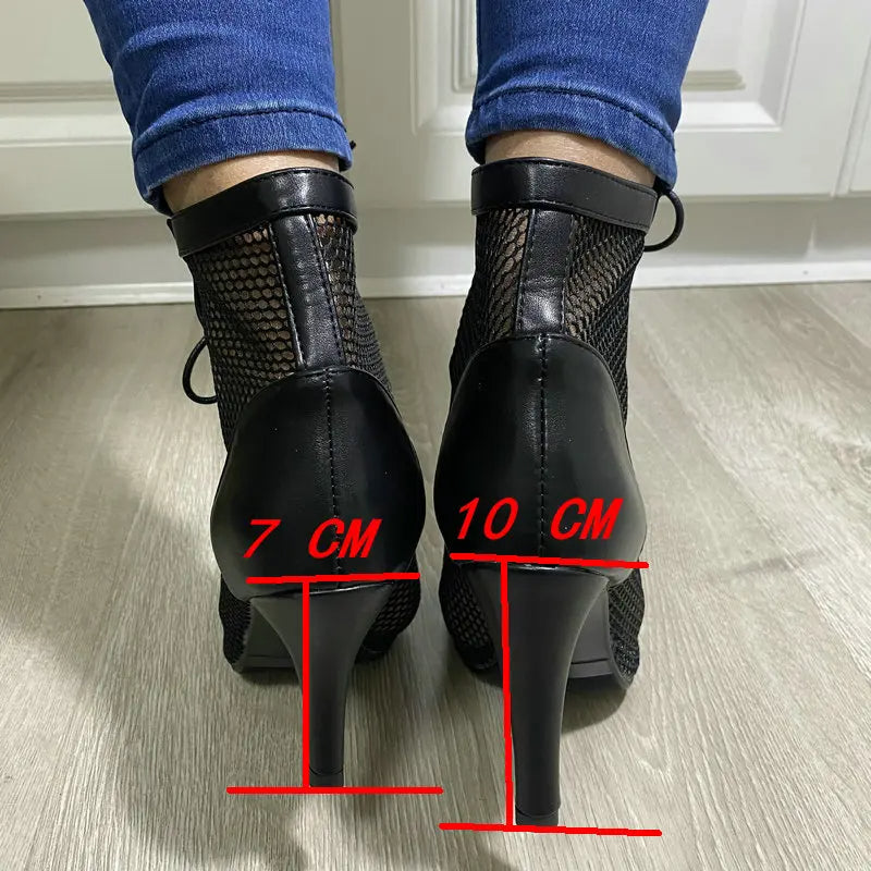 Funki Findz | Boots | Women's Mesh Peep Toe Stiletto Booties