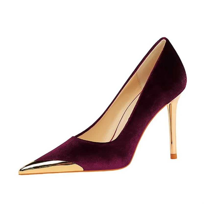 Funki Findz | Shoes | Women's Velvet Stilettos Metal Toe Heel