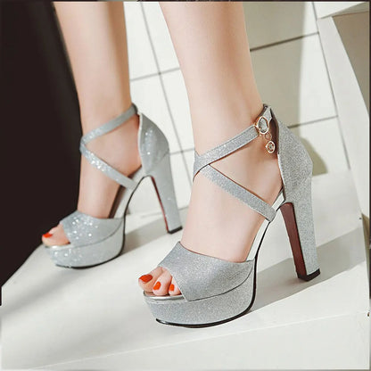 Funki Findz Shoes | Women's Sequin High Platform Sandals