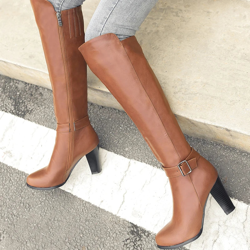 Funki Findz | Boots | Women's High Block Heeled Pull On Boots