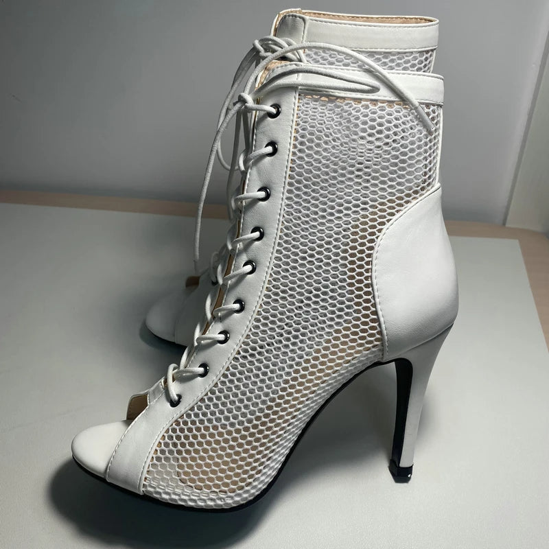 Funki Findz | Boots | Women's Mesh Peep Toe Stiletto Booties