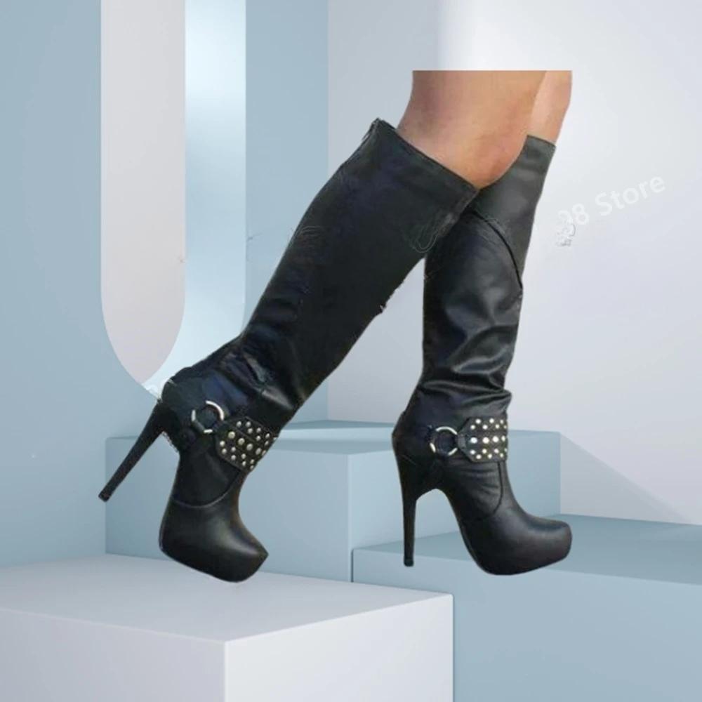 Funki Findz | Boots | Women's Knee High Chain Stiletto Boots