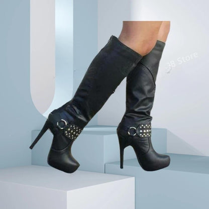 Funki Findz | Boots | Women's Knee High Chain Stiletto Boots