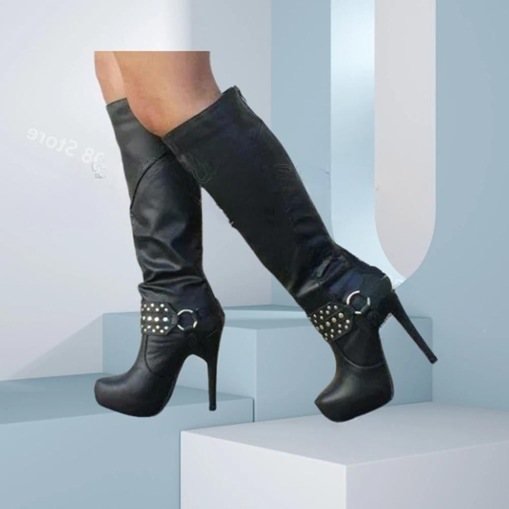 Funki Findz | Boots | Women's Knee High Chain Stiletto Boots