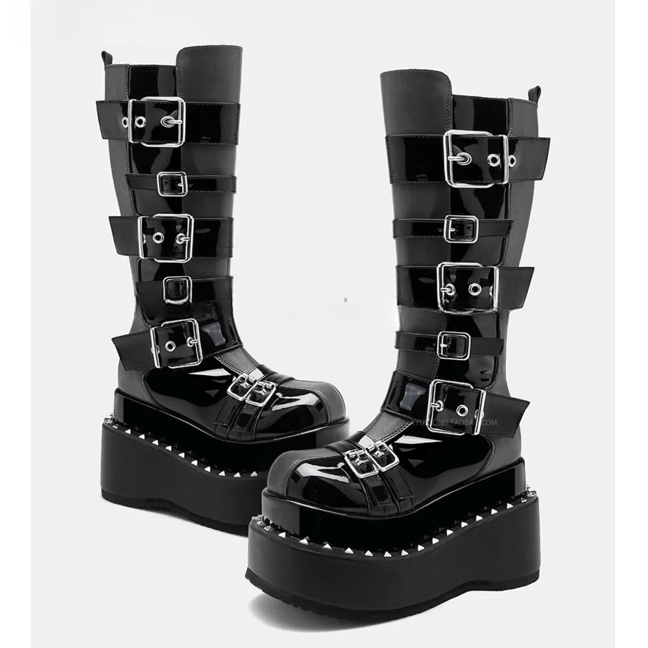 Funki Findz | Boots | Women's Gothic Buckle Strap Leather Boots