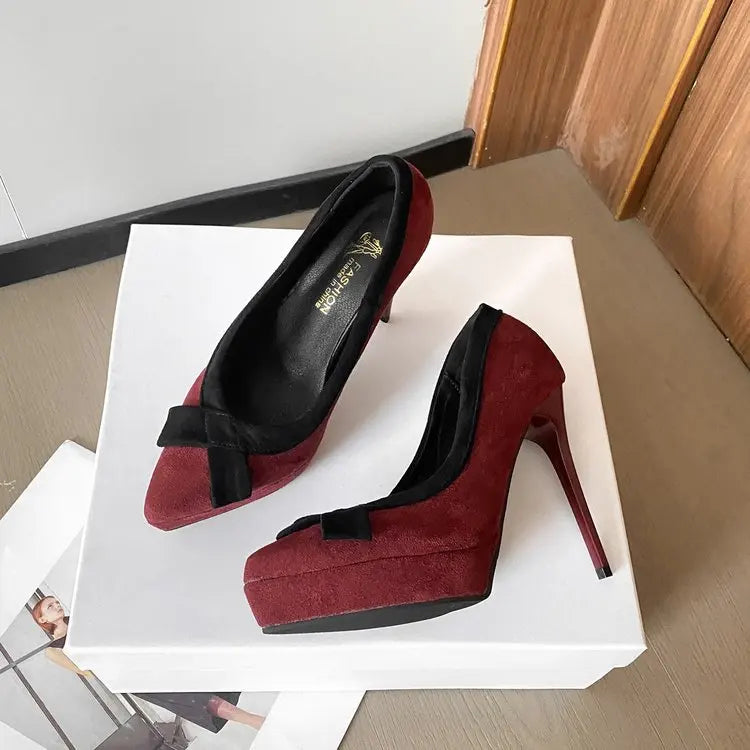 Funki Findz | Shoes | Women's Suede Bow Tie Platorm Heels