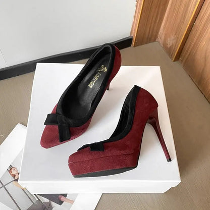 Funki Findz | Shoes | Women's Suede Bow Tie Platorm Heels