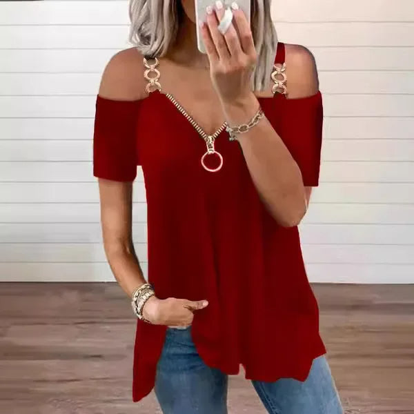Funki Findz | Shirts | Women's Chain Link Strap Zipper Shirt