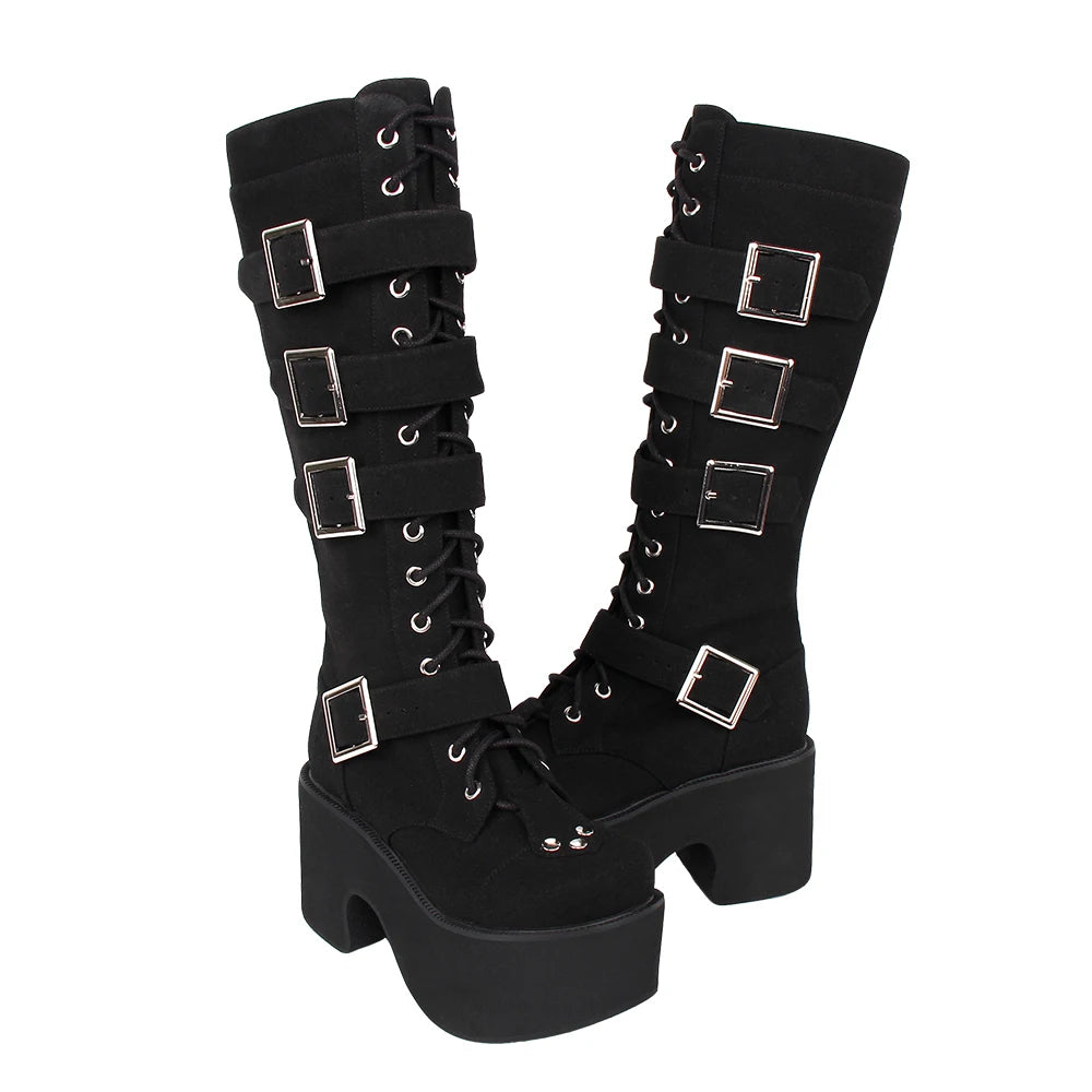 Funki Findz | Boots | Women's Harajuku Flock Buckle Boots