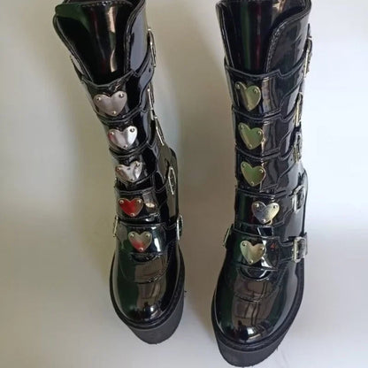 Funki Findz | Boots | Women's High Chunky Wedge Buckle Boots
