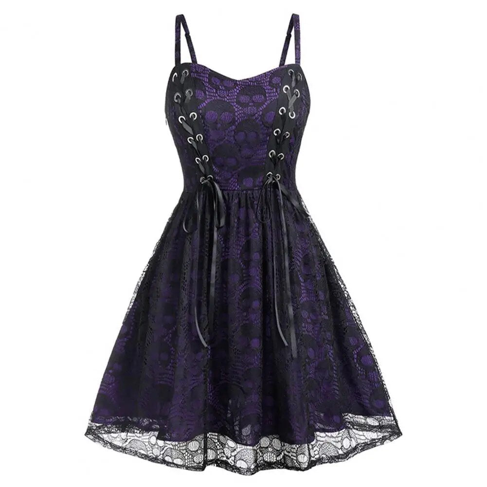 Funki Findz | Dresses | Women's Gothic Skull Lace Mini Dress