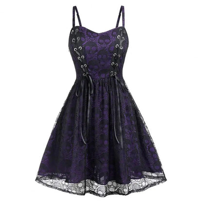 Funki Findz | Dresses | Women's Gothic Skull Lace Mini Dress