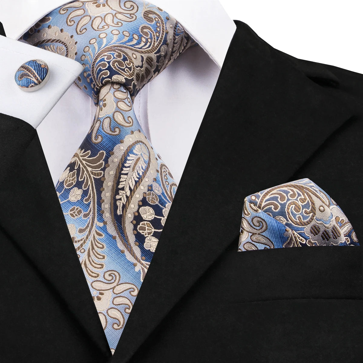 Funki Findz | Neckties | Men's Formal 3pcs Blue Paisley Tie Set