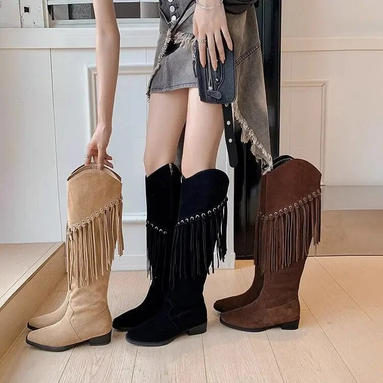 Funki Findz | Boots | Women's Suede Leather Fringe Boots