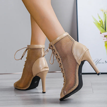 Funki Findz | Boots | Women's Mesh Lace Up Stiletto Booties