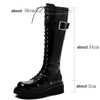Funki Findz | Boots | Women's Patent Buckle Strap Lace Up Boot