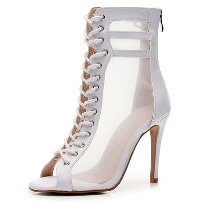 Funki Findz | Boots | Women's Fine Mesh Peep Toe Stiletto Boots