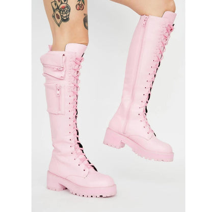 Funki Findz | Boots | Women's Knee High Goth Zip Pouch Boots