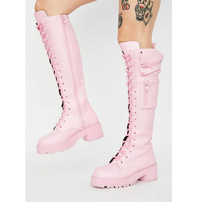 Funki Findz | Boots | Women's Knee High Goth Zip Pouch Boots