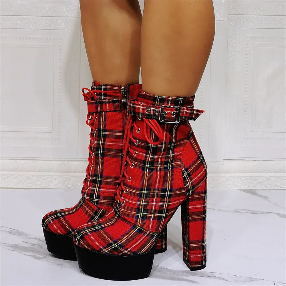 Funki Findz | Boots | Women's High Plaid Platform Ankle Boots