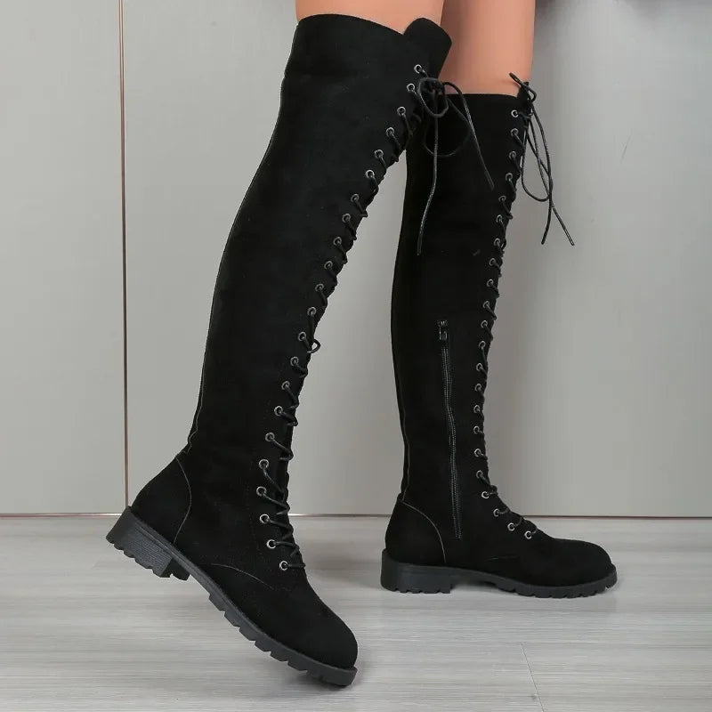 Funki Findz | Boots | Women's Lace Up Over Knee Suede Boots