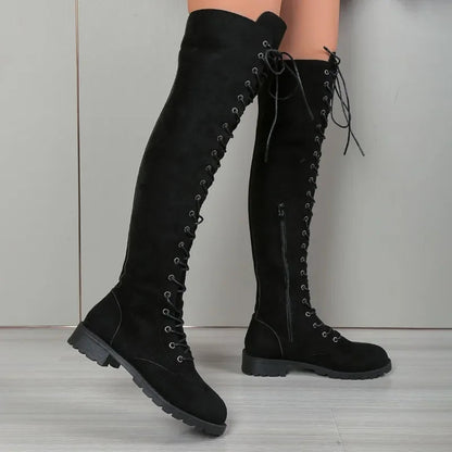 Funki Findz | Boots | Women's Lace Up Over Knee Suede Boots