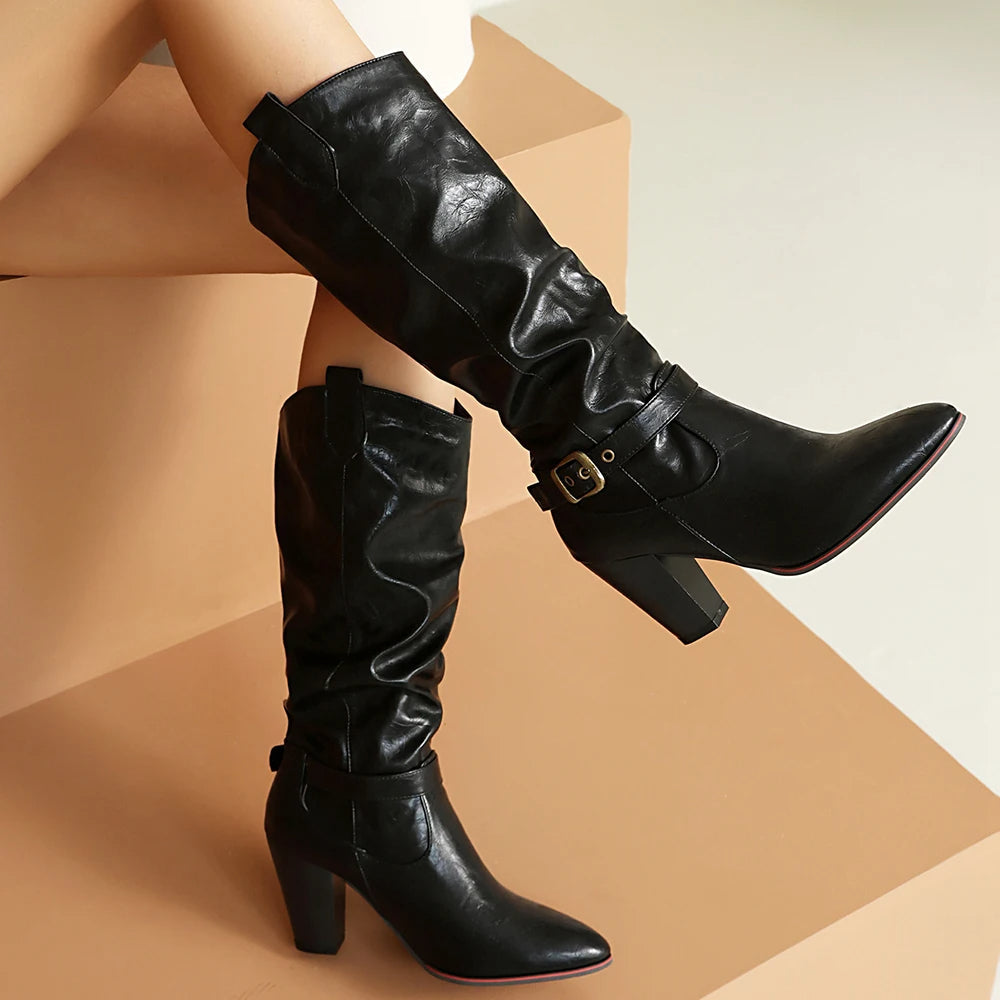 Funki Findz | Boots | Women's Pull On High Block Heeled Boots