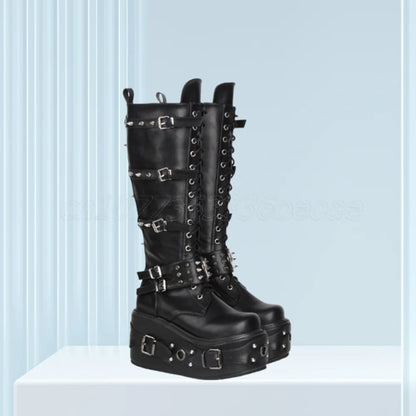 Funki Findz | Boots | Women's Gothic Buckle Rivet Wedge Boots
