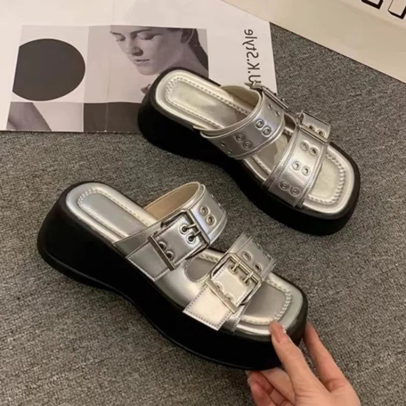 Funki Findz | Shoes | Women's Gothic Punk Low Wedge Slides