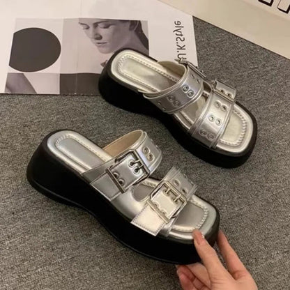 Funki Findz | Shoes | Women's Gothic Punk Low Wedge Slides