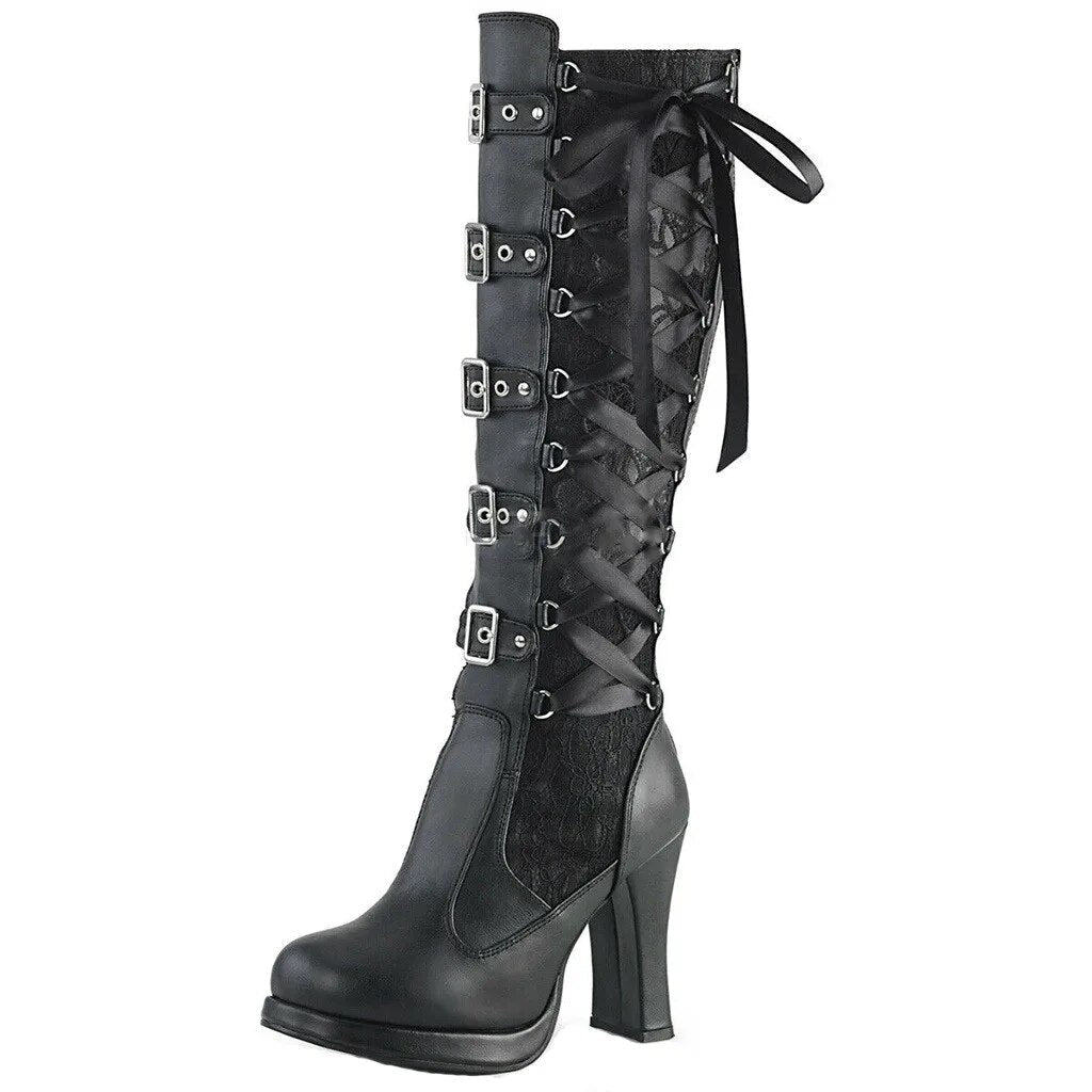 Funki Findz | Boots | Women's Ribbon Lace Up Platform Boots