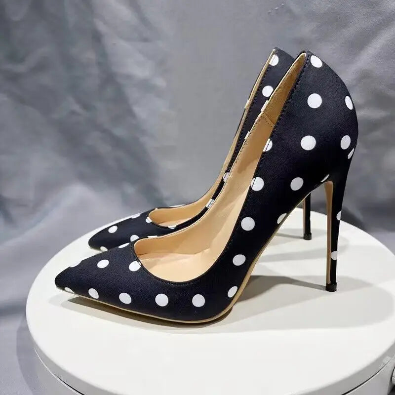 Funki Findz | Shoes | Women's Silk Polka Dot Pointed Toe Heels