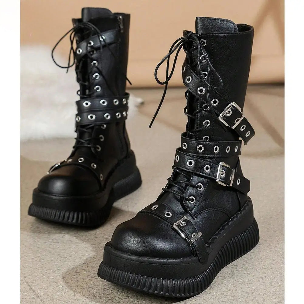 Funki Findz | Boots | Women's Gothic Mid-Calf Platform Boots