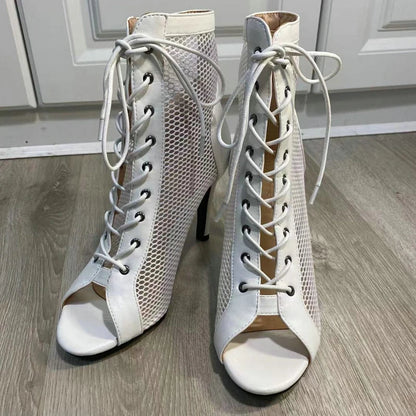 Funki Findz | Boots | Women's Mesh Peep Toe Stiletto Booties