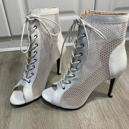 Funki Findz | Boots | Women's Mesh Peep Toe Stiletto Booties